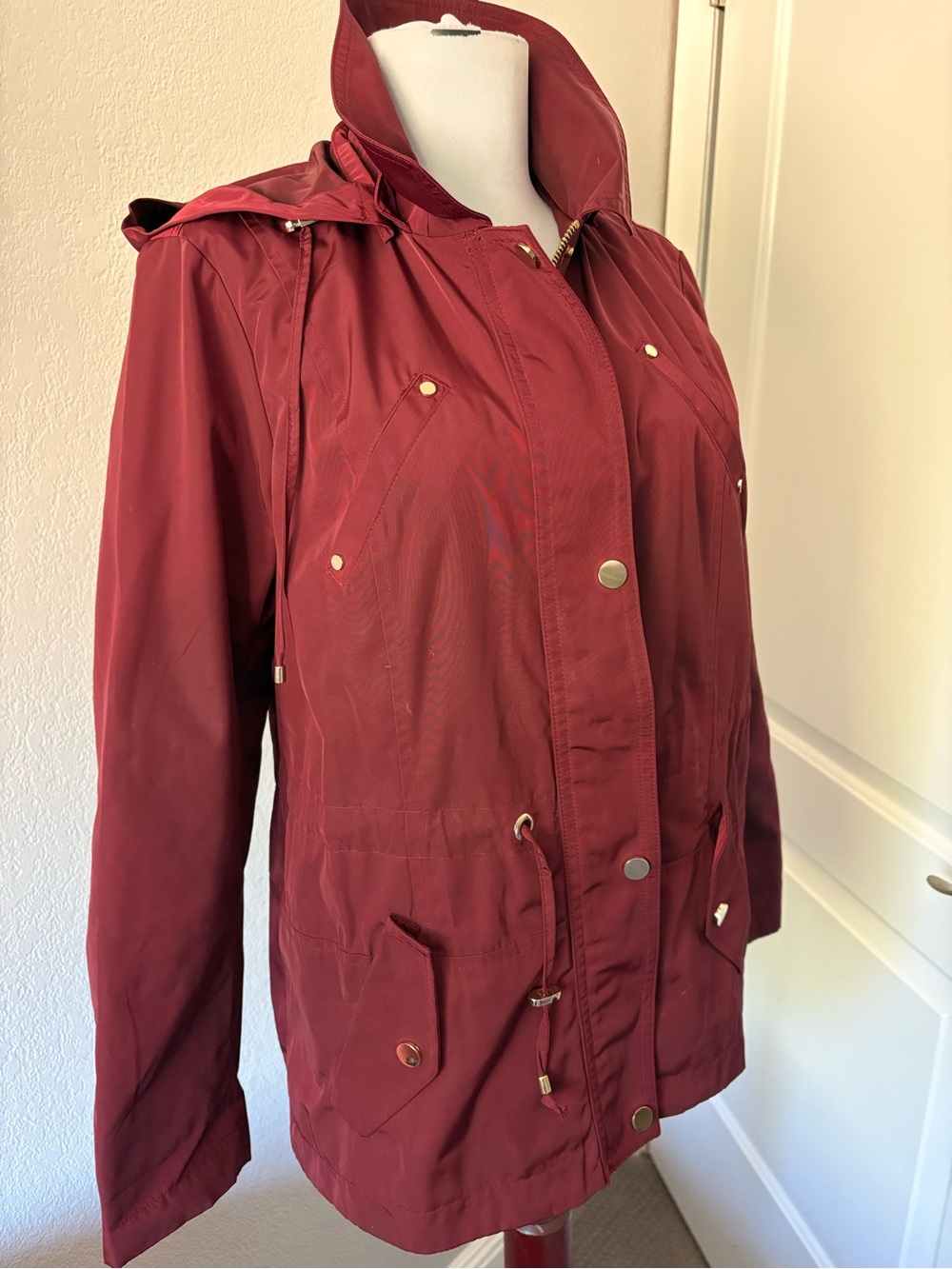 Charter club burgundy anorak jacket with gold details size PS